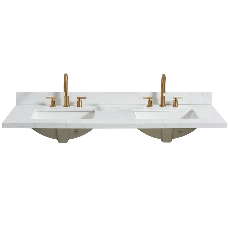 Vinnova 706361M-CTP-GW Jaen 61" W x 22" D Composite Stone Vanity Top in Grain White with White Rectangular Double Sink