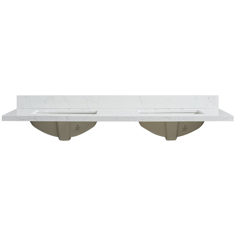 Vinnova 706361M-CTP-GW Jaen 61" W x 22" D Composite Stone Vanity Top in Grain White with White Rectangular Double Sink