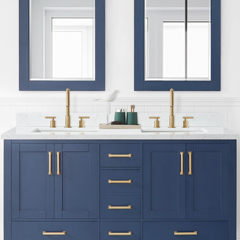 Vinnova 706361M-CTP-GW Jaen 61" W x 22" D Composite Stone Vanity Top in Grain White with White Rectangular Double Sink
