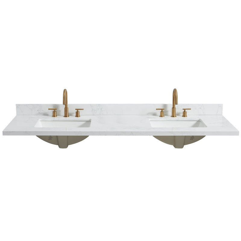 Vinnova 706373M-CTP-GW Jaen 73" W x 22" D Composite Stone Vanity Top in Grain White with White Rectangular Double Sink