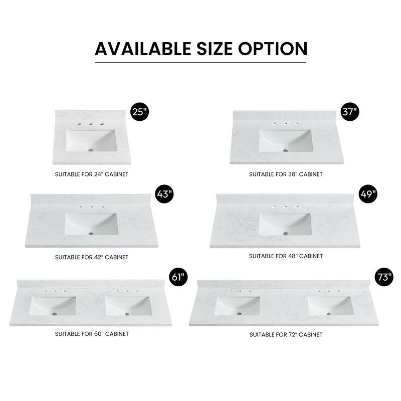 Vinnova 706373M-CTP-GW Jaen 73" W x 22" D Composite Stone Vanity Top in Grain White with White Rectangular Double Sink
