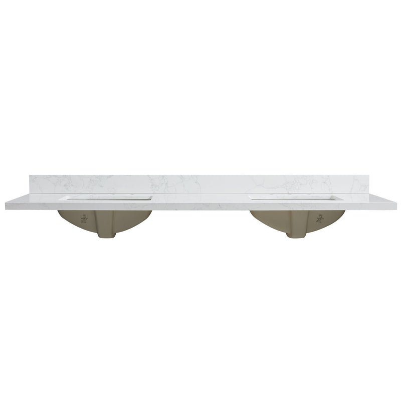 Vinnova 706373M-CTP-GW Jaen 73" W x 22" D Composite Stone Vanity Top in Grain White with White Rectangular Double Sink