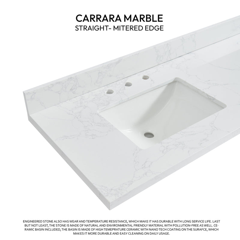 Vinnova 706373M-CTP-GW Jaen 73" W x 22" D Composite Stone Vanity Top in Grain White with White Rectangular Double Sink