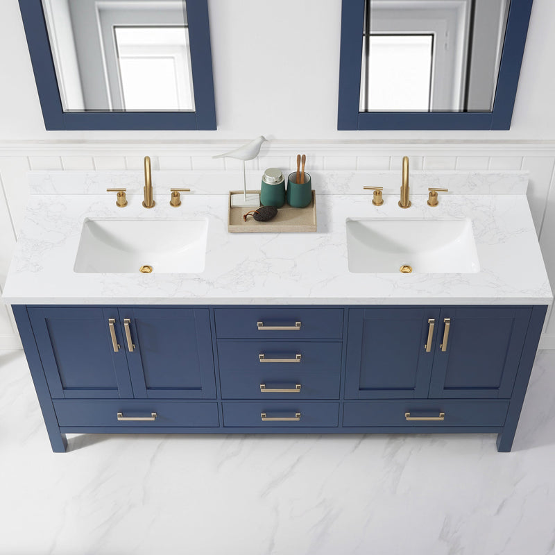 Vinnova 706373M-CTP-GW Jaen 73" W x 22" D Composite Stone Vanity Top in Grain White with White Rectangular Double Sink