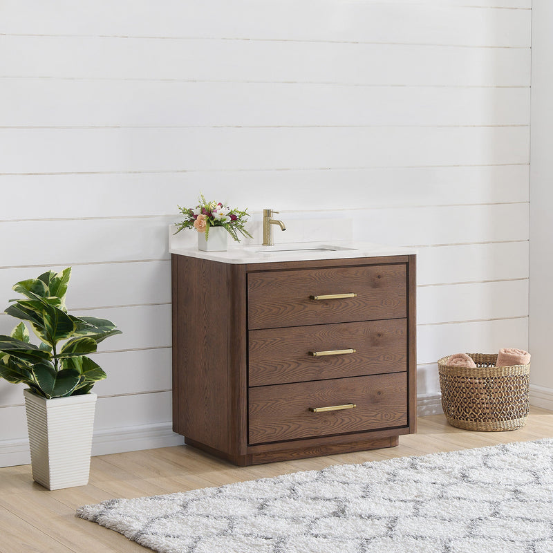 Vinnova 706536-AD-BK Porto 36" Free-standing Single Bath Vanity in Aged Dark Brown Oak