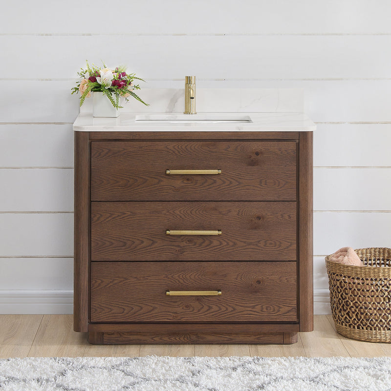 Vinnova 706536-AD-BK Porto 36" Free-standing Single Bath Vanity in Aged Dark Brown Oak