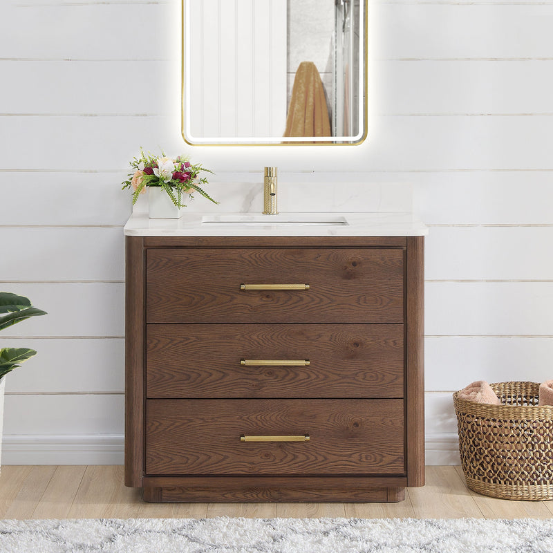Vinnova 706536-AD-BK Porto 36" Free-standing Single Bath Vanity in Aged Dark Brown Oak