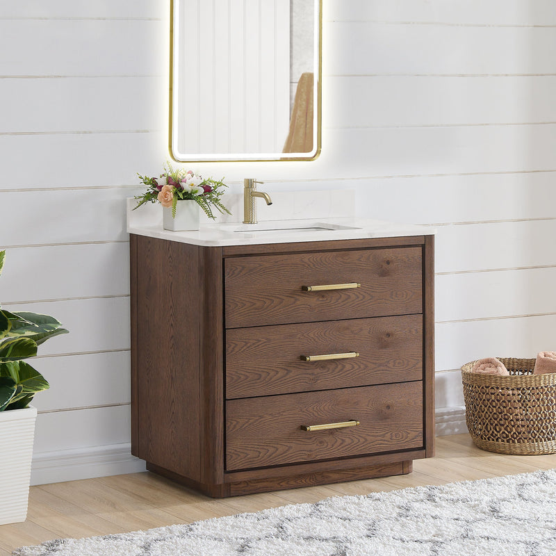 Vinnova 706536-AD-BK Porto 36" Free-standing Single Bath Vanity in Aged Dark Brown Oak