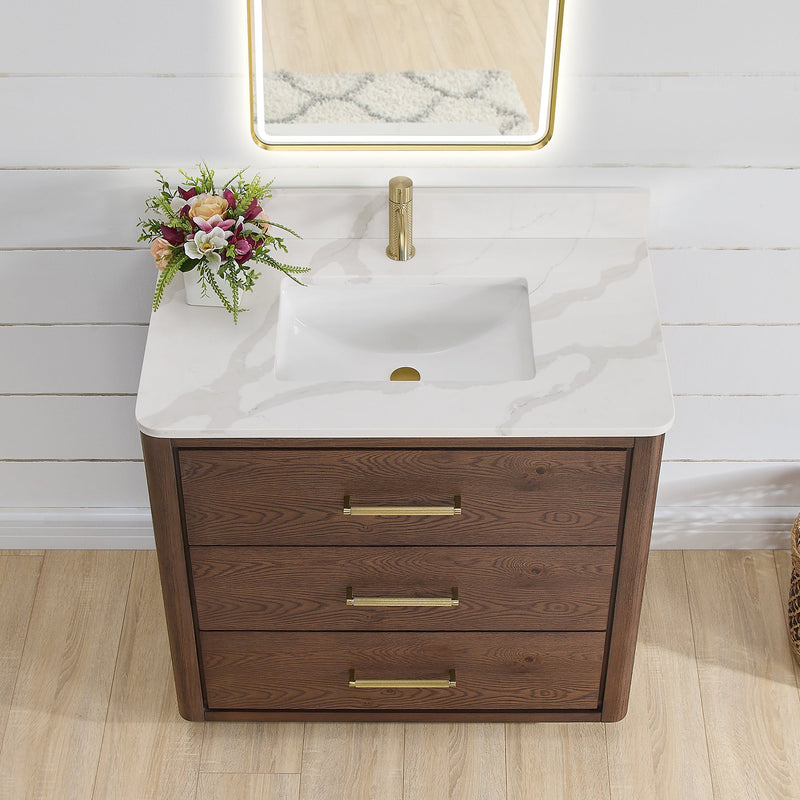 Vinnova 706536-AD-BK Porto 36" Free-standing Single Bath Vanity in Aged Dark Brown Oak