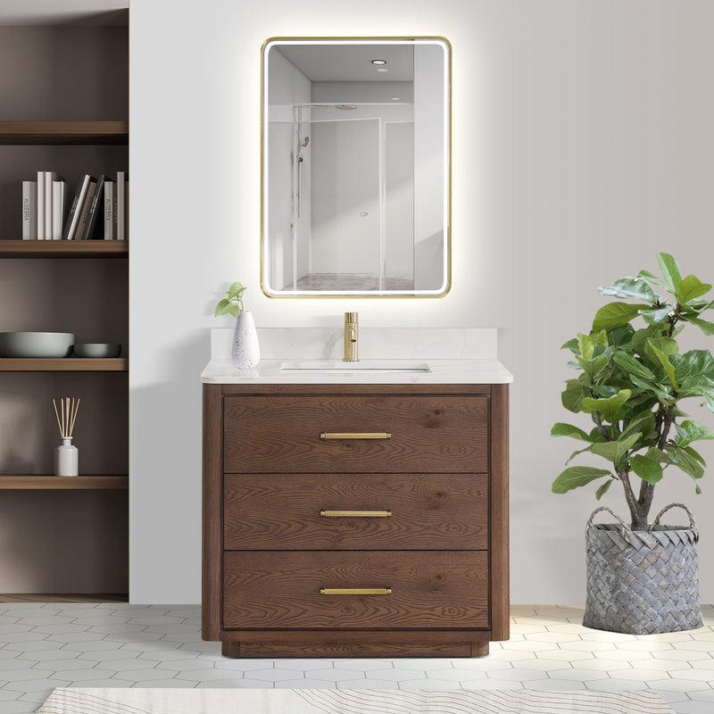 Vinnova 706536-AD-BK Porto 36" Free-standing Single Bath Vanity in Aged Dark Brown Oak