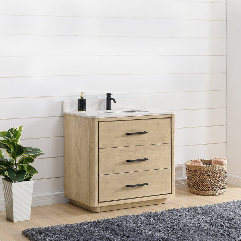 Vinnova 706536-AN-BK Porto 36" Free-standing Single Bath Vanity in Aged Natural Oak
