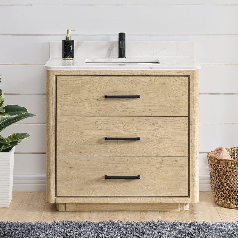Vinnova 706536-AN-BK Porto 36" Free-standing Single Bath Vanity in Aged Natural Oak