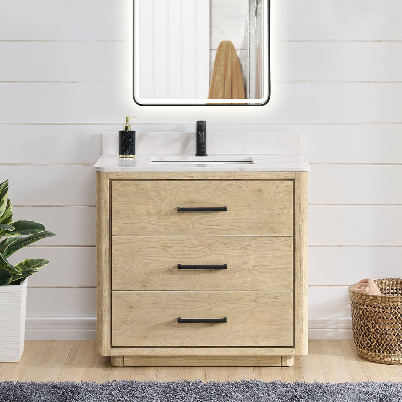 Vinnova 706536-AN-BK Porto 36" Free-standing Single Bath Vanity in Aged Natural Oak
