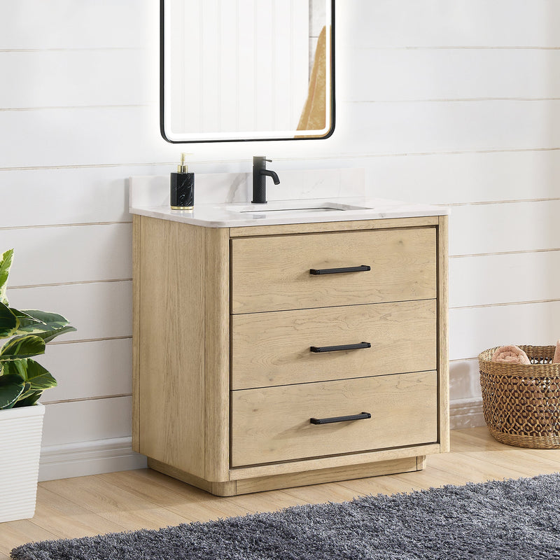 Vinnova 706536-AN-BK Porto 36" Free-standing Single Bath Vanity in Aged Natural Oak