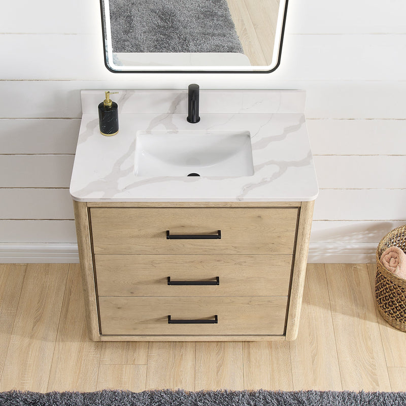 Vinnova 706536-AN-BK Porto 36" Free-standing Single Bath Vanity in Aged Natural Oak