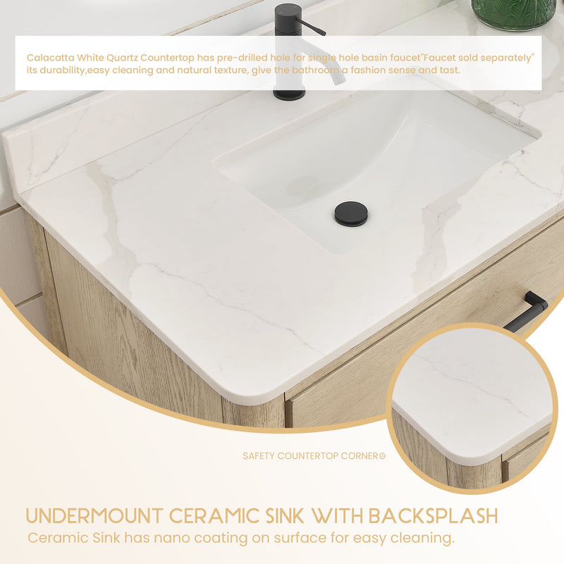 Vinnova 706536-AN-BK Porto 36" Free-standing Single Bath Vanity in Aged Natural Oak