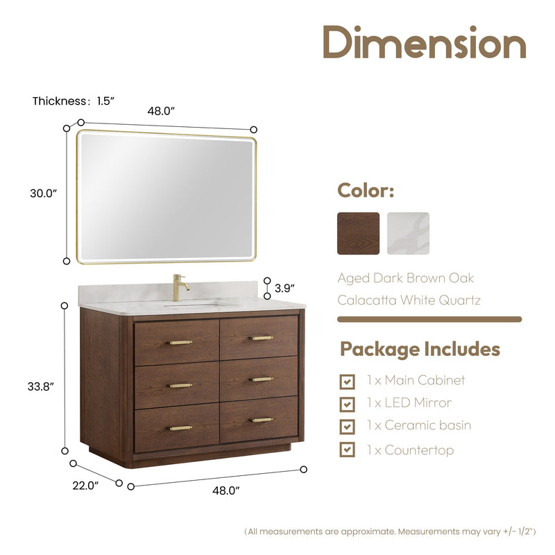 Vinnova 706548-AD-BK Porto 48" Free-standing Single Bath Vanity in Aged Dark Brown Oak