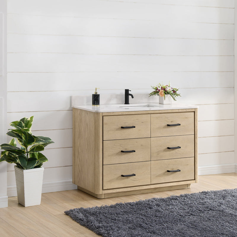 Vinnova 7065648-AN-BK Porto 48" Free-standing Single Bath Vanity in Aged Natural Oak