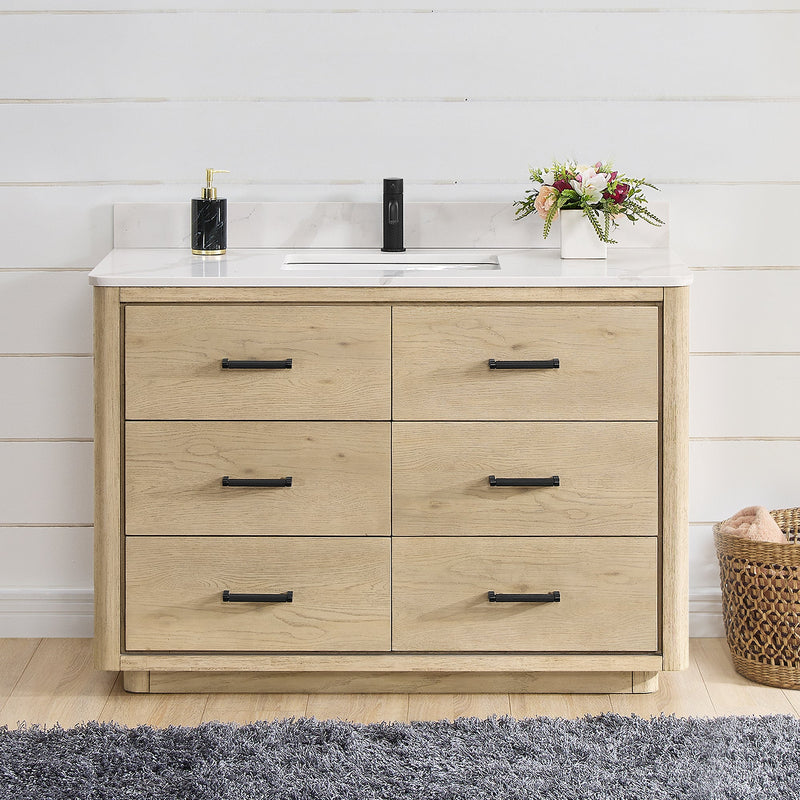 Vinnova 7065648-AN-BK Porto 48" Free-standing Single Bath Vanity in Aged Natural Oak