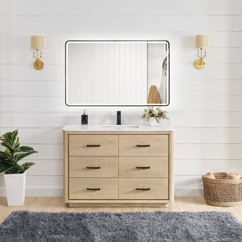 Vinnova 7065648-AN-BK Porto 48" Free-standing Single Bath Vanity in Aged Natural Oak