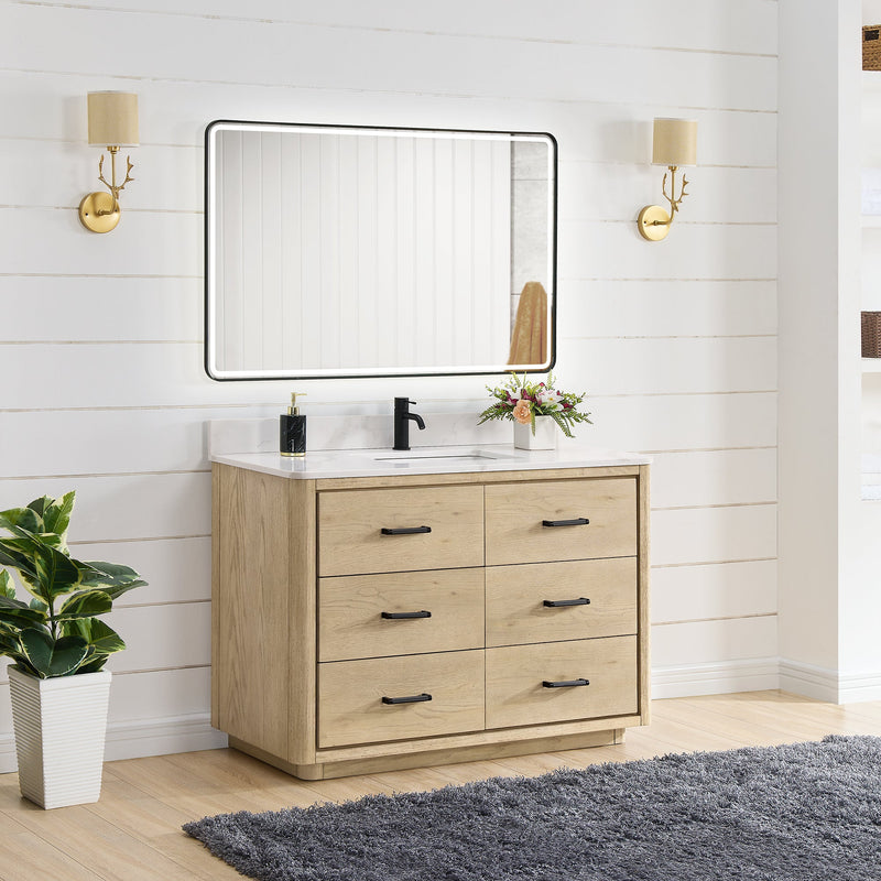 Vinnova 7065648-AN-BK Porto 48" Free-standing Single Bath Vanity in Aged Natural Oak