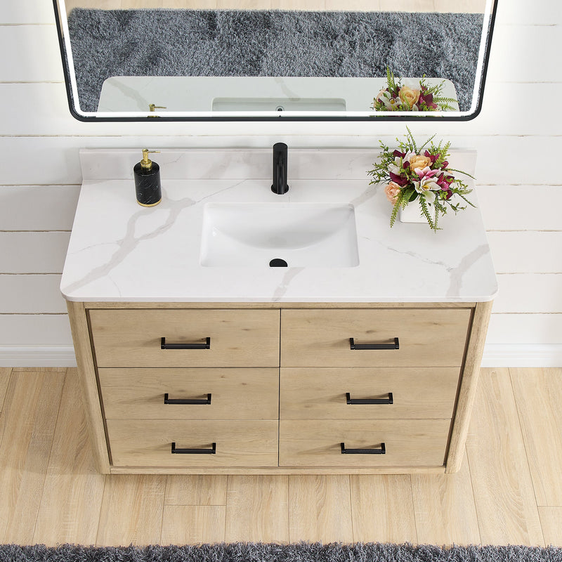 Vinnova 7065648-AN-BK Porto 48" Free-standing Single Bath Vanity in Aged Natural Oak