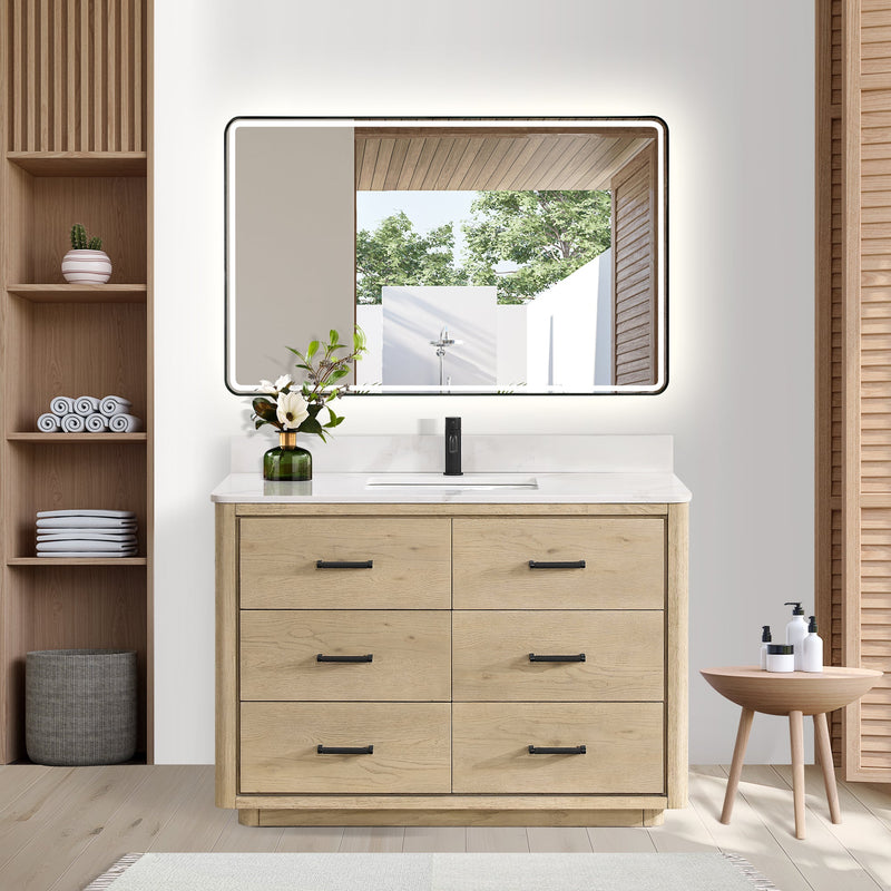 Vinnova 7065648-AN-BK Porto 48" Free-standing Single Bath Vanity in Aged Natural Oak