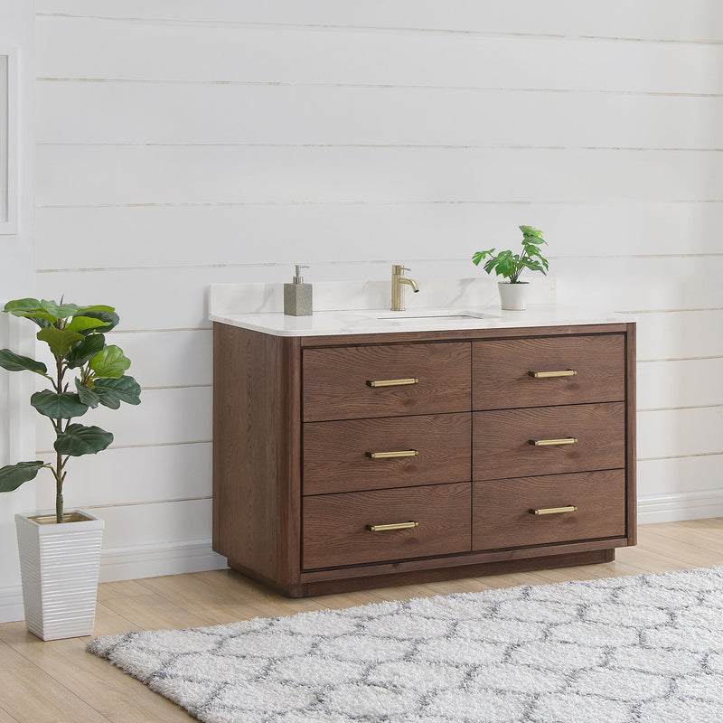 Vinnova 706555-AD-BK Porto 55" Free-standing Single Bath Vanity in Aged Dark Brown Oak