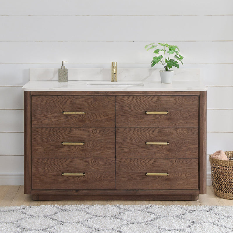 Vinnova 706555-AD-BK Porto 55" Free-standing Single Bath Vanity in Aged Dark Brown Oak