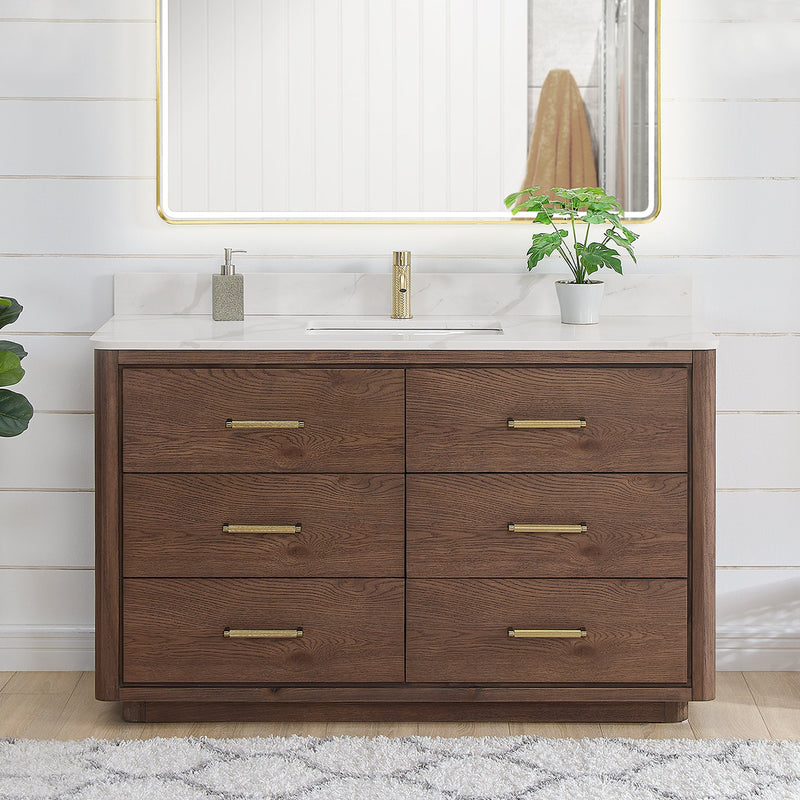 Vinnova 706555-AD-BK Porto 55" Free-standing Single Bath Vanity in Aged Dark Brown Oak