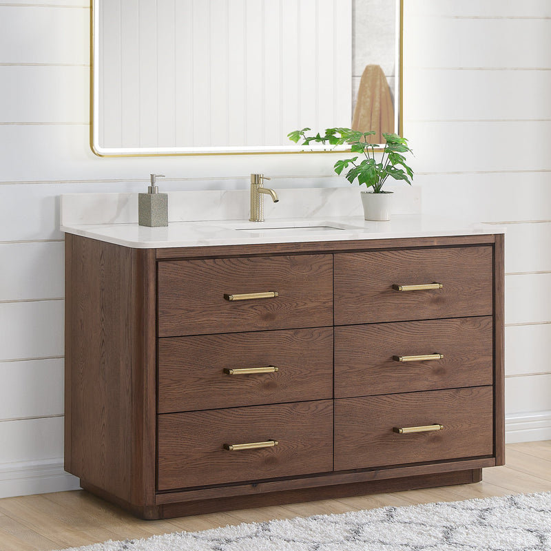 Vinnova 706555-AD-BK Porto 55" Free-standing Single Bath Vanity in Aged Dark Brown Oak