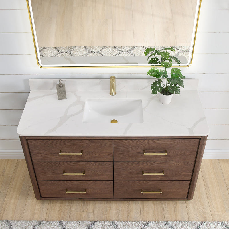Vinnova 706555-AD-BK Porto 55" Free-standing Single Bath Vanity in Aged Dark Brown Oak