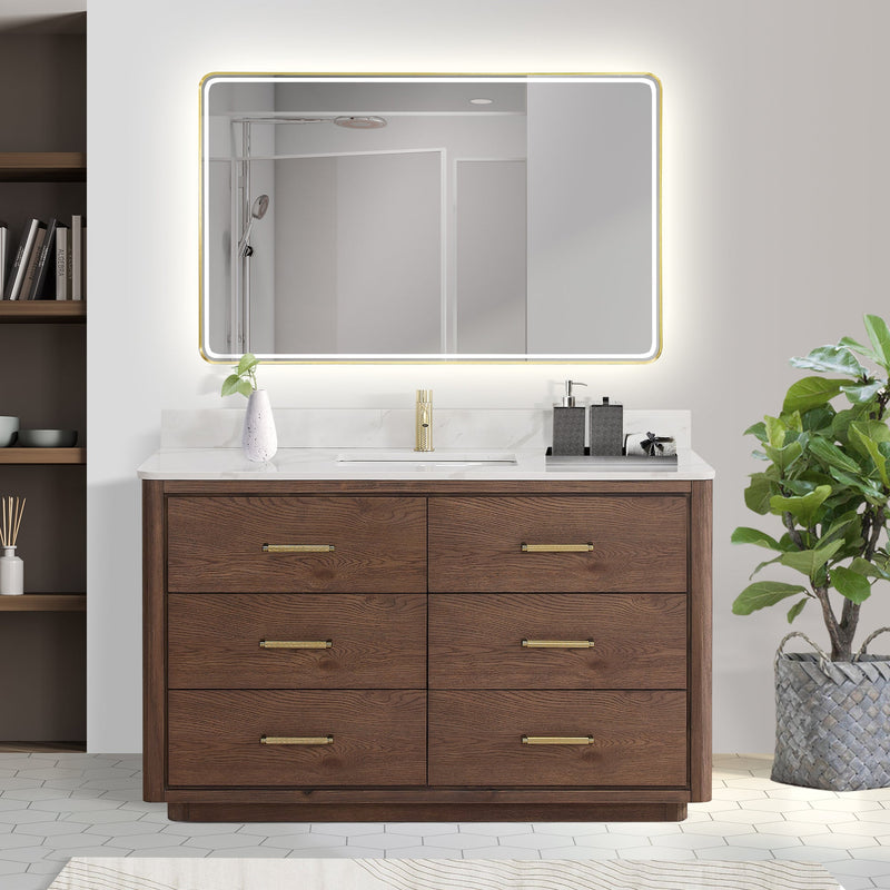 Vinnova 706555-AD-BK Porto 55" Free-standing Single Bath Vanity in Aged Dark Brown Oak