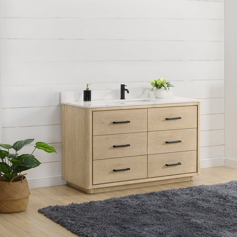 Vinnova 706555-AN-BK Porto 55" Free-standing Single Bath Vanity in Aged Natural Oak