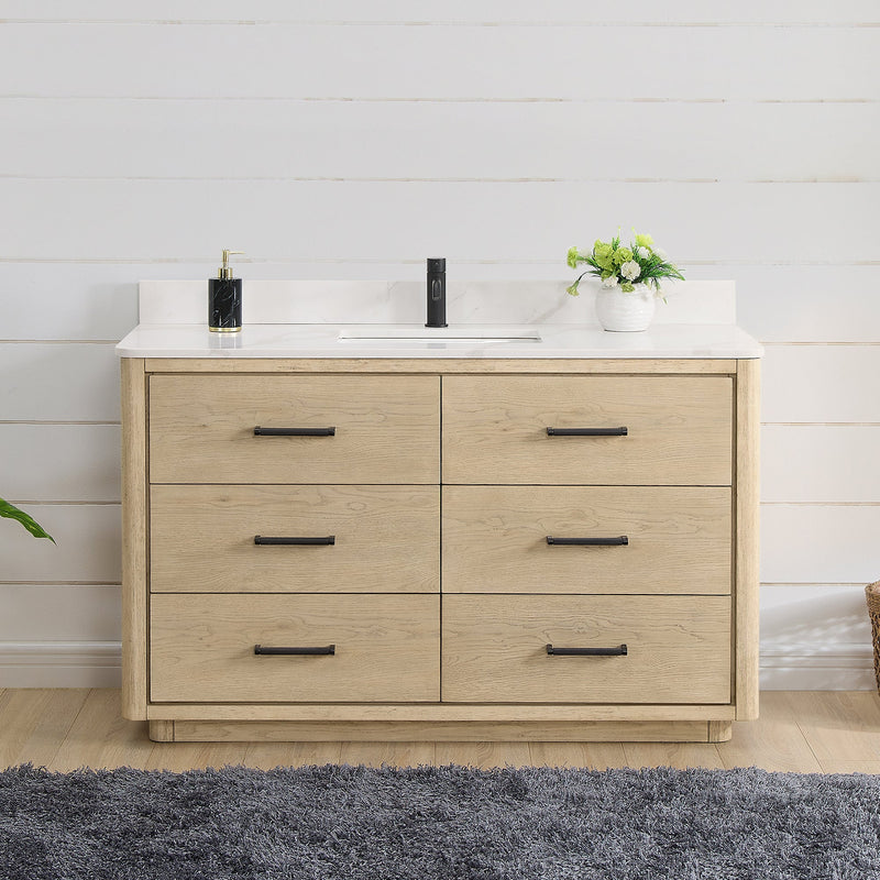 Vinnova 706555-AN-BK Porto 55" Free-standing Single Bath Vanity in Aged Natural Oak