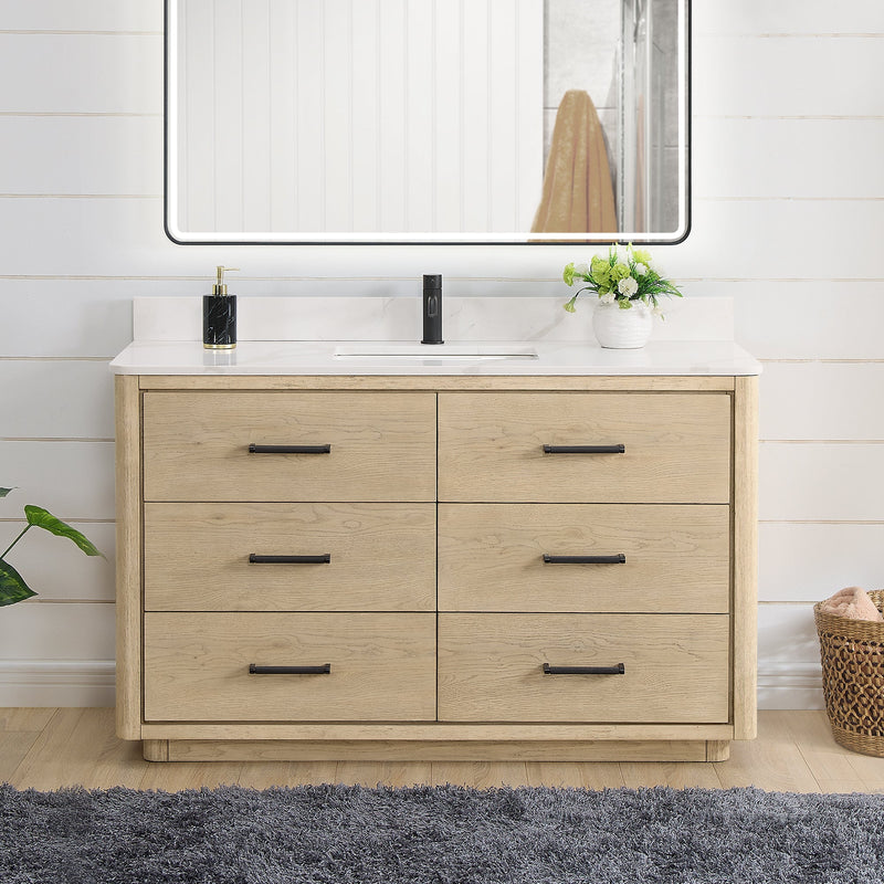 Vinnova 706555-AN-BK Porto 55" Free-standing Single Bath Vanity in Aged Natural Oak