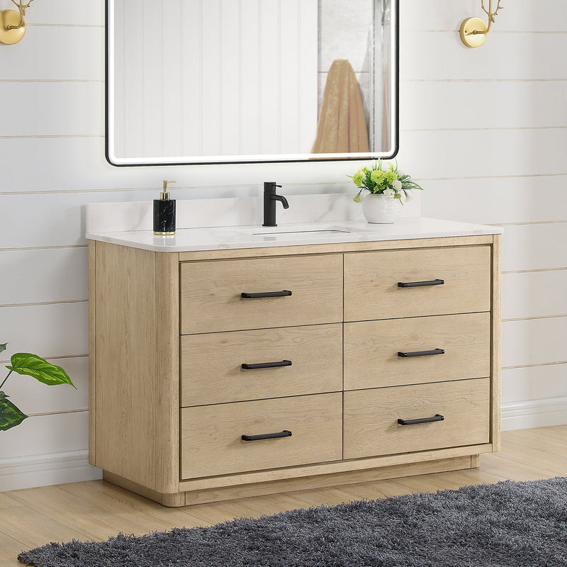 Vinnova 706555-AN-BK Porto 55" Free-standing Single Bath Vanity in Aged Natural Oak