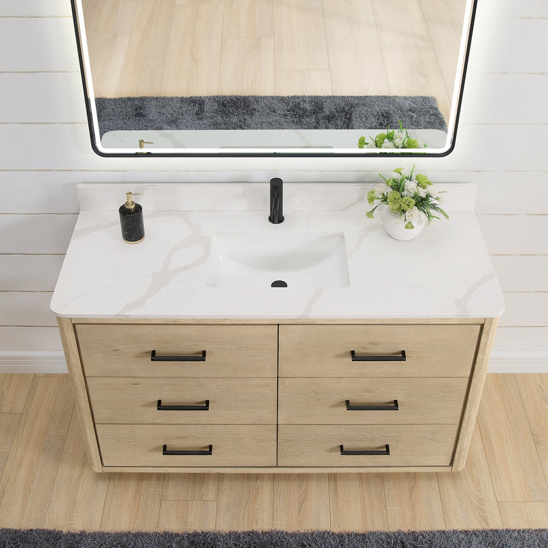 Vinnova 706555-AN-BK Porto 55" Free-standing Single Bath Vanity in Aged Natural Oak