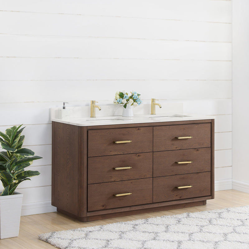 Vinnova 706560M-AD-BK Porto 60M" Free-standing Double Bath Vanity in Aged Dark Brown Oak