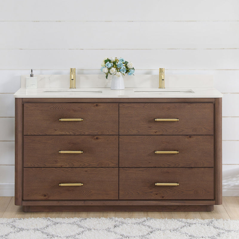 Vinnova 706560M-AD-BK Porto 60M" Free-standing Double Bath Vanity in Aged Dark Brown Oak