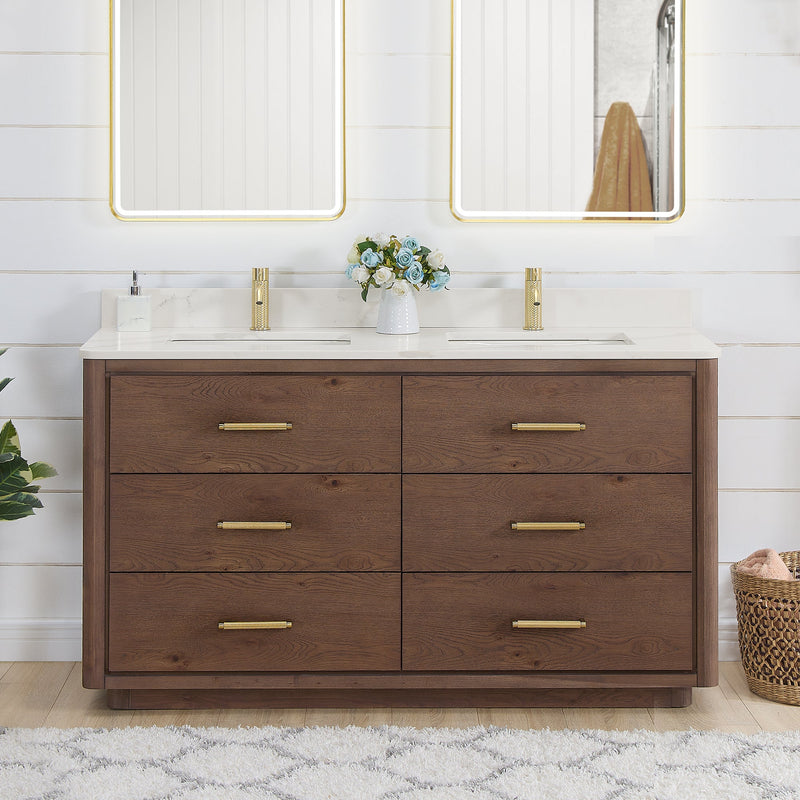 Vinnova 706560M-AD-BK Porto 60M" Free-standing Double Bath Vanity in Aged Dark Brown Oak