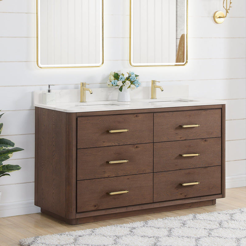 Vinnova 706560M-AD-BK Porto 60M" Free-standing Double Bath Vanity in Aged Dark Brown Oak