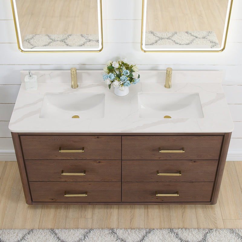 Vinnova 706560M-AD-BK Porto 60M" Free-standing Double Bath Vanity in Aged Dark Brown Oak