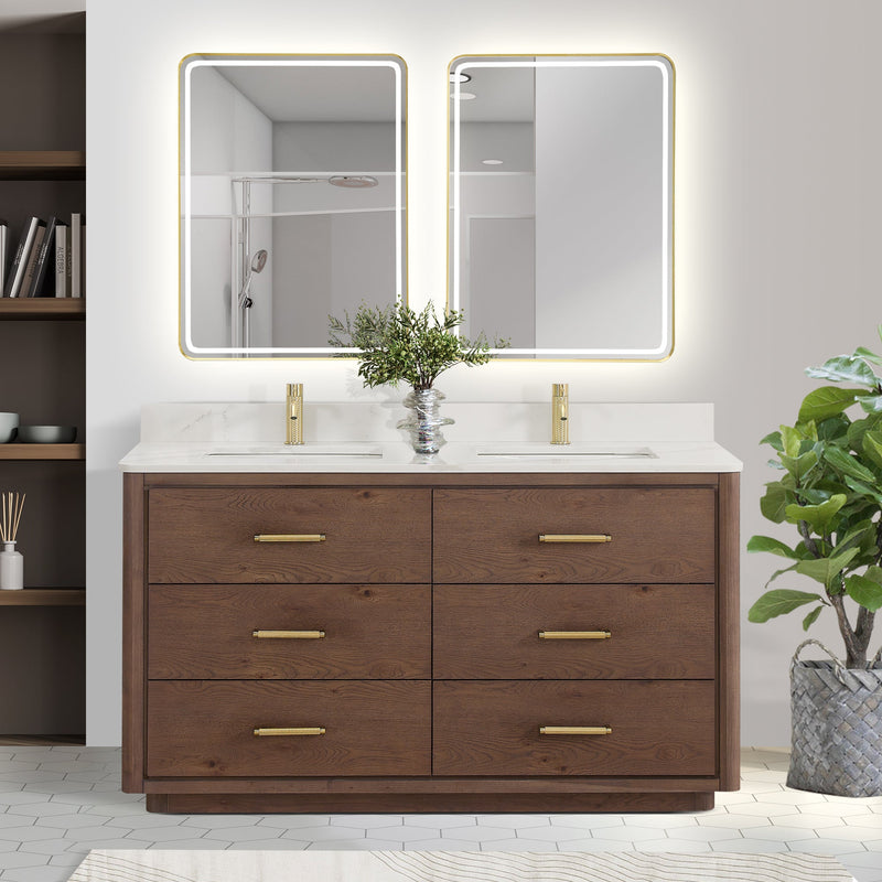 Vinnova 706560M-AD-BK Porto 60M" Free-standing Double Bath Vanity in Aged Dark Brown Oak