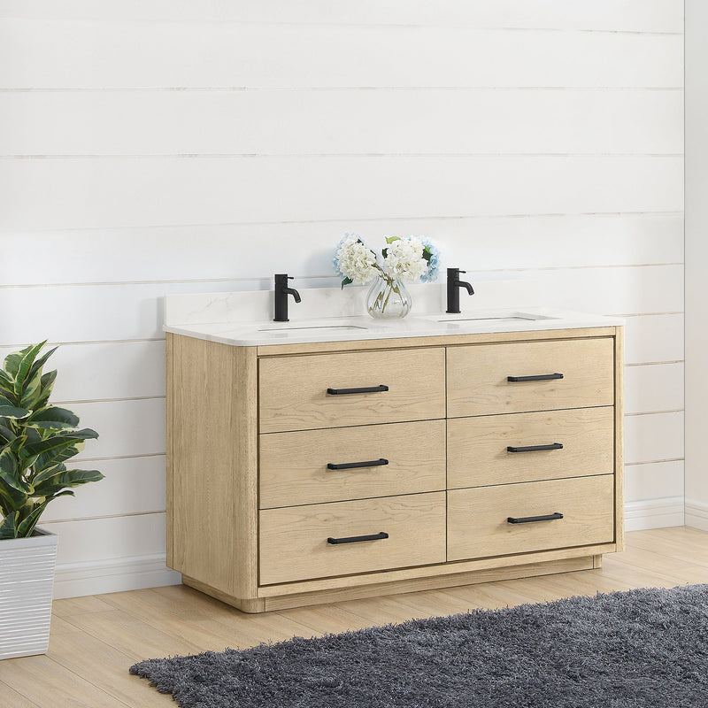 Vinnova 706560M-AN-BK Porto 60M" Free-standing Double Bath Vanity in Aged Natural Oak