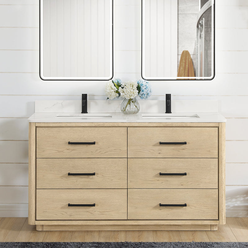 Vinnova 706560M-AN-BK Porto 60M" Free-standing Double Bath Vanity in Aged Natural Oak