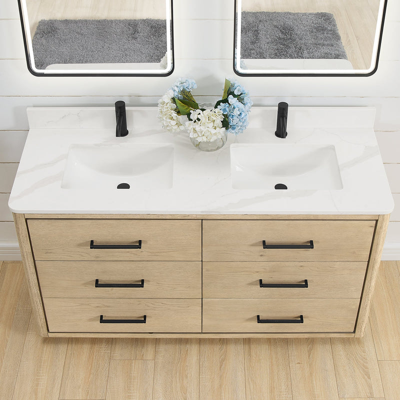 Vinnova 706560M-AN-BK Porto 60M" Free-standing Double Bath Vanity in Aged Natural Oak