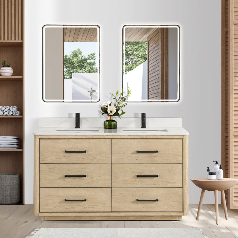 Vinnova 706560M-AN-BK Porto 60M" Free-standing Double Bath Vanity in Aged Natural Oak