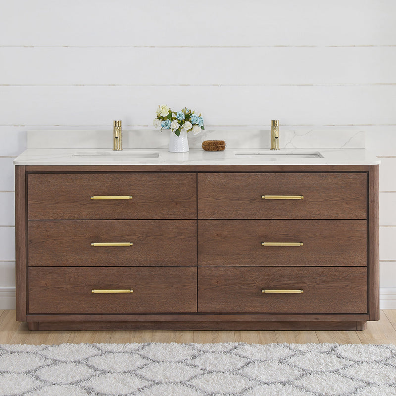 Vinnova 706572-AD-BK Porto 72" Free-standing Double Bath Vanity in Aged Dark Brown Oak
