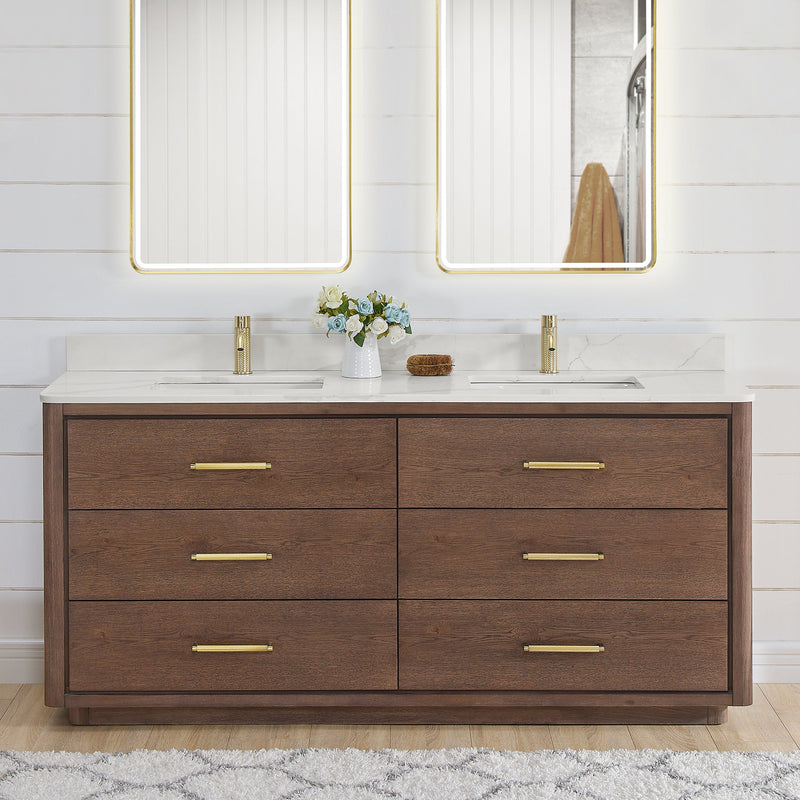 Vinnova 706572-AD-BK Porto 72" Free-standing Double Bath Vanity in Aged Dark Brown Oak